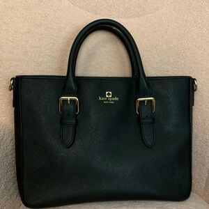 kate spade Black Leather Saffiano Satchel with Gold Hardware